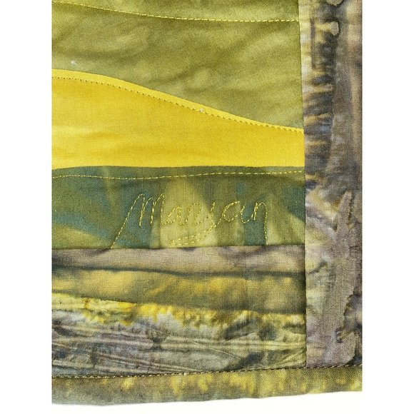 Marjan’s Fabric Art 29" x 20" Kluepfel Hillside Hand Dyed Green Yellow Handmade - Picture 6 of 9